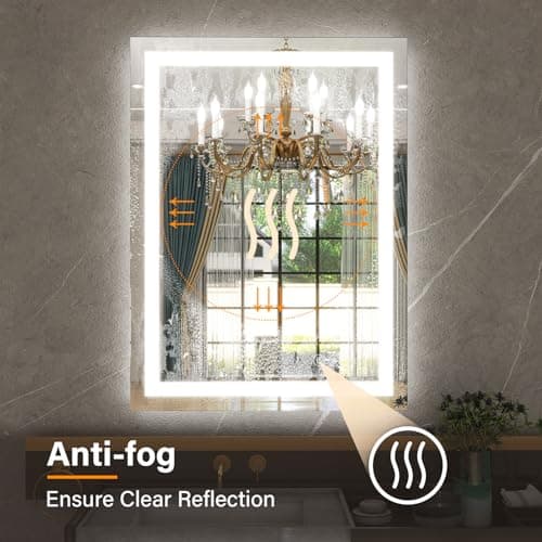 GLSLAND 24"x32" LED Lighted Bathroom Mirror Dimmable Wall Mirrors with Anti-Fog LED Bathroom Mirror 2 Dimmable Light Colors LED Mirror Hangs Horizontally or Vertically 5