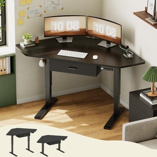 SEDETA Corner Standing Desk, 32'' Small Height Adjustable Electric Computer Desk with Drawer for Gaming, Small Space, Stand up Home Office Writing Desk, Small Gaming Table, Black