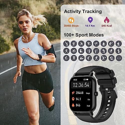 Smart Watch(Answer/Make Call), 1.85" Smartwatch for Men Women IP68 Waterproof, 110+ Sport Modes, Fitness Activity Tracker, Heart Rate Sleep Monitor, Pedometer, Smart Watches for Android iOS, 2024 5