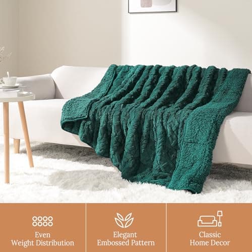 Kaisa Weighted Blankets for Adults 15 lbs 60"x80" Queen Size, Reversible Double Sided Fleece Plush Sherpa Jacquard Weighted Blanket for Pressure Relief, Cozy Fluffy Shaggy Knitted Heavy Blanket, Green 5