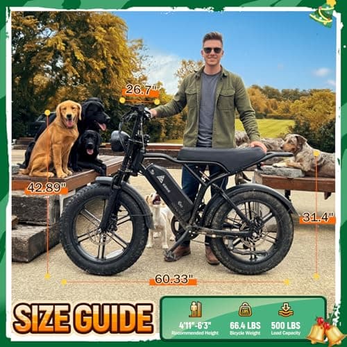 TST Electric Bike for Adults, 1500W Peak Motor Ebike with 48V 15Ah Built-in Battery, 60 Miles Range 28 MPH Electric Bike, 20" All-Terrain Fat Tire E Bike with Hydraulic Suspension 6