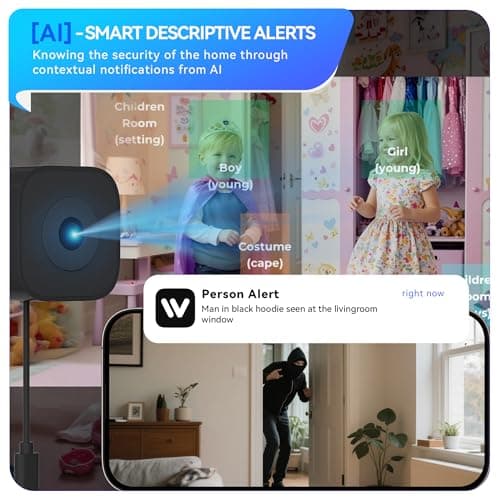 Sirwu Magnetic Window Camera, Window Security Camera with Night Vision, 3MP 2K Indoor Camera for Home Security, OpenAI GPT Enabled, 24/7 Recording, Person/Vehicle Detection, Black 5