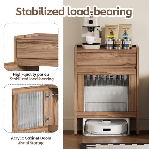 PAKASEPT Mobile Robot Vacuum Storage Cabinet Side Table, Multi Tier End Cabinet with Wheels for Living Room Kitchen 8