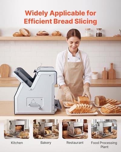 VEVOR Electric Bread Slicer, 370W 1680RPM Bread Slicing Machine, Stainless Steel Countertop Bread Cutter Machine for 12mm Slice Thickness, Commercial & Home Use for Bakeries Restaurants, 120V 6