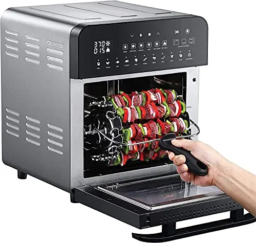 GoWISE USA 14.7-Quart Air Fryer Grill with Dual Heating Elements & Oven with Rotisserie, Dehydrator, Preheat and Broil Functions + 11 Accessories with 2 Recipe Books (Stainless Steel/Black), Ultimate 10