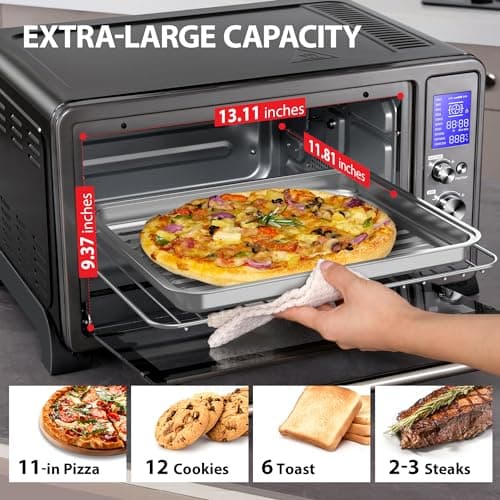 TOSHIBA AC25CEW-BS Large 6-Slice Convection Toaster Oven Countertop, 10-In-One with Toast, Pizza and Rotisserie, 1500W, Black Stainless Steel, Includes 6 Accessories 5