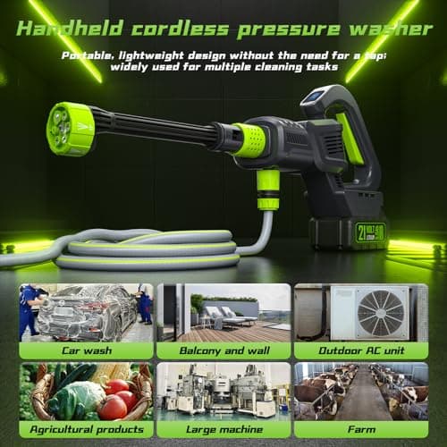 Cordless Pressure Washer, 970PSI Portable Power Washer with Rechargeable 4.0Ah Battery 6-in-1 Nozzle, 3 Speed Adjustment LCD Touch Screen, Handheld High-Pressure Car Washer Gun for Home/Floor 6