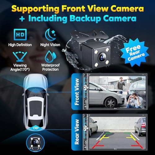 PLZ 7" Wireless Double Din Car Stereo Apple Carplay Radio Screen for Car Audio Receivers, Bluetooth 5.3 Car Play Android Auto Touchscreen, 240W 4.2 CHN 2 Subwoofers Outputs, Backup Camera, SWC, FM/AM 5