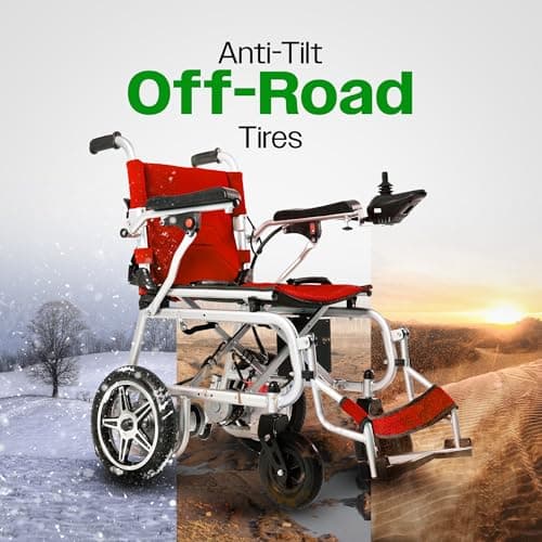 Culver Artemis Pro Lightweight Foldable Electric Wheelchairs for Seniors - 2x250W Motor Power Wheelchair - Travel/User Friendly Electric Wheelchairs for Seniors, Long Range Electric Wheelchair, Red 5