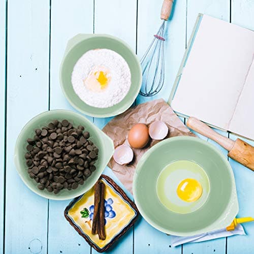 Glad Mixing Bowls with Pour Spout, Set of 3 | Nesting Design Saves Space | Non-Slip, BPA Free, Dishwasher Safe Plastic | Kitchen Cooking and Baking Supplies, Sage Green 2