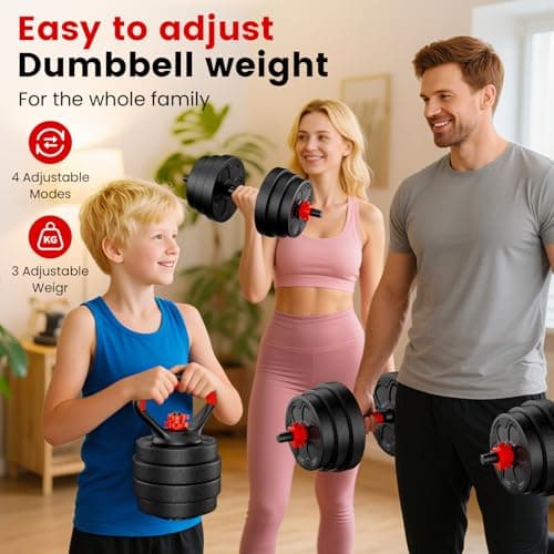 BDSHE Adjustable Dumbbell Set, 45lbs Free Weight Set with Upgraded Nut,4 in1 Dumbbells Set Used as Barbell, Kettlebells, Push up Stand, Weight Set for Home Gym Suitable Men/Women 8