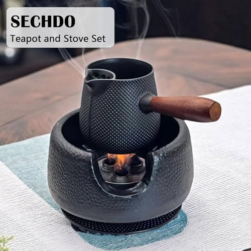 Cast Iron Teapot Warmer with Candle, Small Heavy Charcoal Stove for Tea Pot, Tea Kettle Warmer Set with Trivet, Barbecue Grill, ​Hibachi with 18/8 Stainless Steel Mesh 9