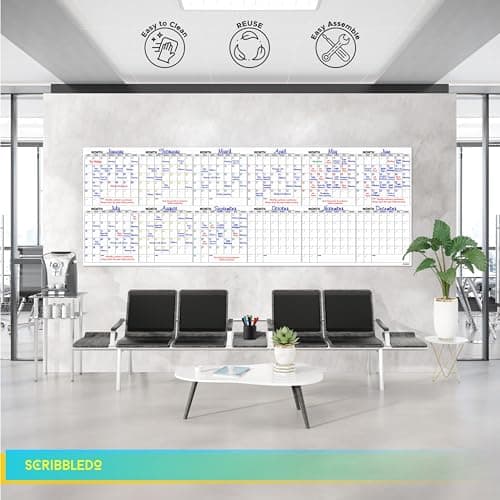Extra Large 100"x36" Dry Erase Monthly Planner – 12-Month Whiteboard Calendar Includes 6 white Board Markers Eraser Push Pins & Mounting Tape 7