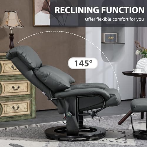 HOMCOM Massage Recliner Chair with Ottoman, 360° Swivel Recliner and Footstool, 10 Point Vibration, PU Leather Reclining Chair with Side Pocket and Remote Control, Gray 5