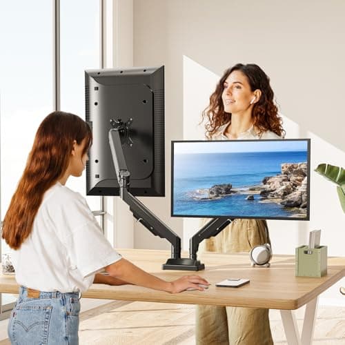 MOUNT PRO Dual Monitor Stand for Two Screens up to 43 Inch, Heavy Duty Ultrawide Double Monitor Arm Holds up to 33lbs Each, Premium Adjustable Computer Monitor Mount for 2 Monitors, VESA Desk Mount 5