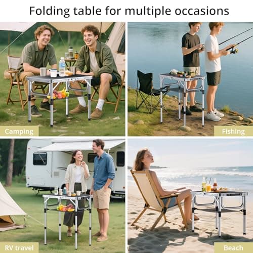 Anbte Folding Camping Table, Aluminum 24" x 16" Adjustable Height Small Folding Table with Carrying Handle, Lightweight, Portable Camping Table Waterproof for Outdoor Indoor Picnic Beach BBQ (Black) 6