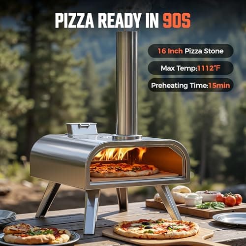 BIG HORN OUTDOORS 16" Woodfire Pizza Stone Oven, 1112°F Outdoor Stainless Pizza Cooker, Portable for Party Usage, Sliver 5
