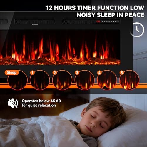 Manastin 60 inch Electric Fireplace in-Wall Recessed and Wall Mounted with Remote Control, 1500/750W Fireplace Heater (60-99°F Thermostat) with 12 Adjustable Color, Timer, Log and Crystal 5