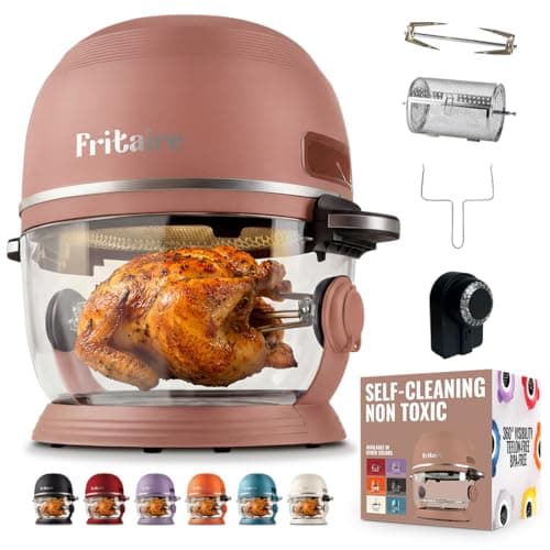 Non Toxic Air Fryer™ Pro | 9-in-1 Glass Air Fryer | Self-Cleaning | 5 Quart | Rotisserie and Tumbler | 400F Vortex For Even Cooking, BPA-Free Teflon Free, Recrisp, Roast, Bake, Mauve Rose