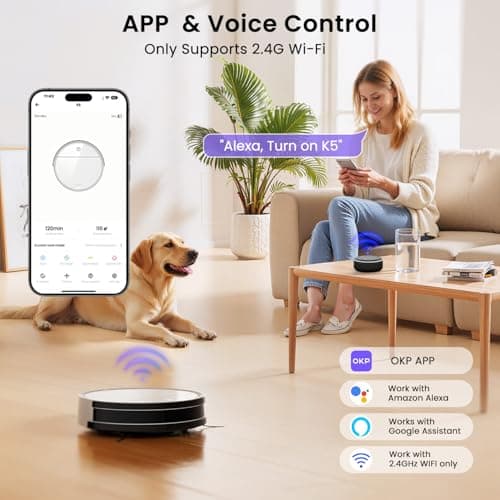 OKP Robot Vacuum Cleaner K5B, Super Thin, Powerful Suction, Cleaning Schedules, Self-Charging, Robotic Vacuums with Wi-Fi/App/Alexa Control, Ideal for Pet Hair Carpets Hard Floors 7