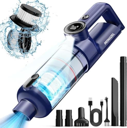 MONOZEL Handheld Vacuum Cordless - Car Vacuum Cleaner with Brushless Motor, 15000Pa Powerful Suction with LED Light, Type C Cable, 2 Fliters, Portable Hand Vacuum for Home, Car, and Office