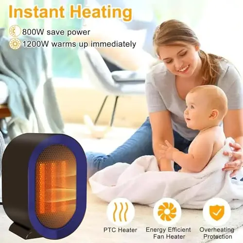 Portable Electric Space Heater - Matte Purple PTC Ceramic Heater with Thermostat for Quick Heating | Ideal for Quiet and Safe Use in Desks, Bedrooms, and Small Spaces 6