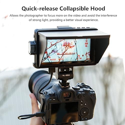 VILTROX DC-550 Pro Touchscreen Camera Field Monitor 4K HDMI (5.5 Inch) DSLR Camera Monitor with Battery Sunshade Hood 3D Lut Peaking Focus Assist 1200 nits 160° Wide View Angle DC 12V Type-C 5V in 7