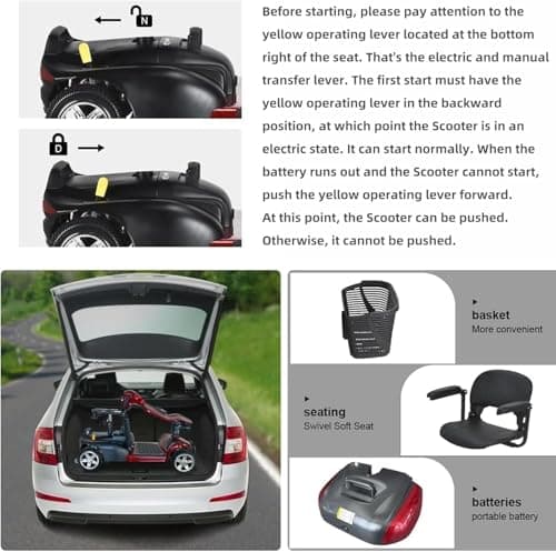 Portable Electric Mobility Scooter, Easy Collapsible 350lbs Weight Capacity Travel Scooter,4 Wheel Mobility Scooter - Electric Powered Wheelchair Device -with Charger and Basket Included 6