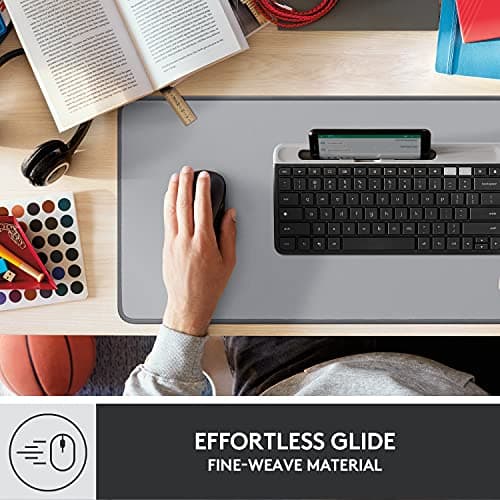 Logitech Desk Mat - Studio Series, Multifunctional Large Desk Pad, Extended Mouse Mat, Office Desk Protector with Anti-Slip Base, Spill-Resistant Durable Design, in Mid-Grey 6