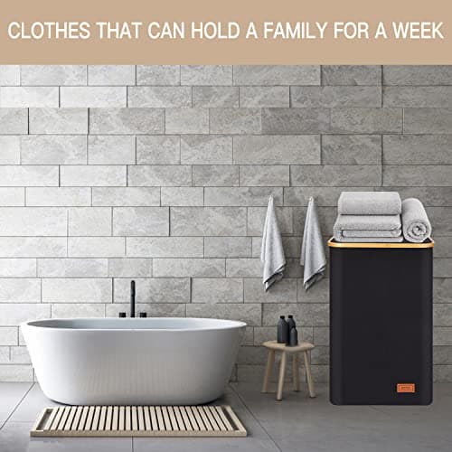 120L Laundry Hamper with Lid - Tall Laundry Basket with Removable Laundry Bag, Bamboo Handles, Collapsible, Sturdy, Clothes Hamper for Bedroom, Bathroom, Dorm, Laundry Room, Black 6