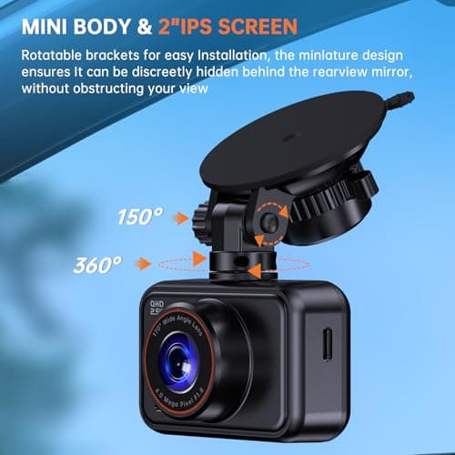 E-YEEGER Dash Cam Front and Rear, 2.5K Dual Dash Camera for Cars, 2560P Mini Car Camera, 2 inch IPS Screen, 32GB Card Included, WDR Night Vision, 24 Hours Parking Monitor, G-Sensor, Support 256 GB Max 6