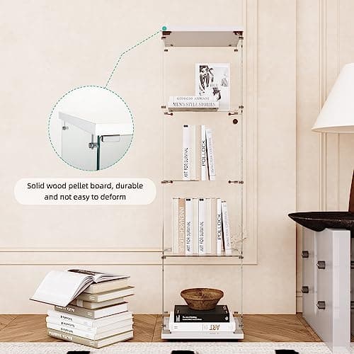 FLYMUHJIA Curio Cabinet Glass Display Case for Collectibles with 4-Shelf Display Shelves, 64.2'Hx16.9''Lx14.6''W White 7