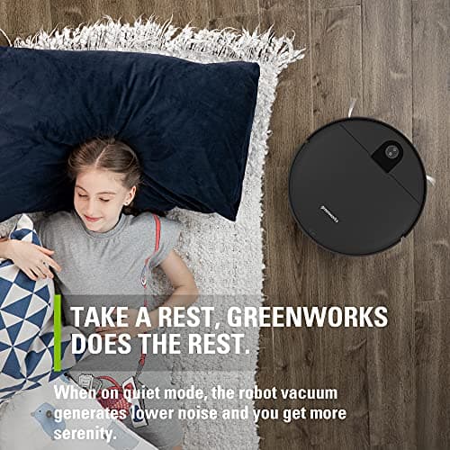 Greenworks Robotic Vacuum GRV-1010 Self-Charging, Wi-Fi Connectivity, 2200Pa Extreme Suction Power, Perfect for Pet Hair, Hard Floors, Carpets, Works with Alexa 6