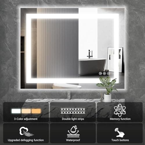 Sweetcrispy 24.1"x32.1" Smart Anti-Fog LED Bathroom Mirror with Front Light & Backlit, 3 Color Temperatures, Dimmable, Memory Function, Rectangle Modern Vanity Mirror 8