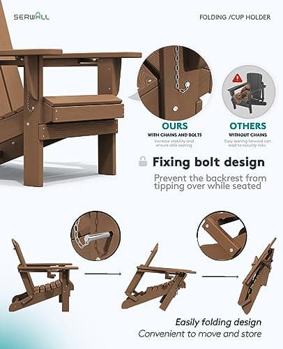 SERWALL Adirondack Chair with Cup Holders - Composite Adirondack Chairs Set of 2 HDPE Outdoor Chairs All Weather Use- Brown 5