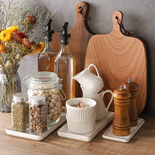 Gurygo 8" Bathroom Tray, Ceramic Vanity Trays for Bathroom, Small Ceramic Trays, Kitchen Soap Tray for Kitchen Counter (White with Gold-Edged, 8",Set/1) 7