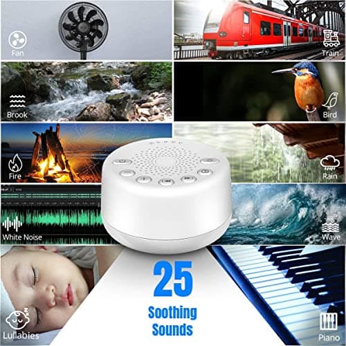 Sound Machine Easysleep White Noise Machine with 25 Soothing Sounds and Night Lights with Memory Function 32 Levels of Volume and 5 Sleep Timer Powered by AC or USB for Sleeping Relaxation (White) 2