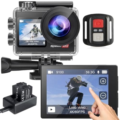 Hiicam Action Camera 4K Waterproof Camera 20MP with Touch Screen Underwater Camera 131FT with EIS for Snorkeling Helmet Bike 170° Wide Angle Remote WiFi 5XZoom