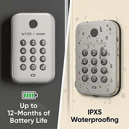 Wyze Auto-Lock Bolt, Fingerprint Keyless Entry Door Smart Bluetooth Deadbolt Replacement, Backlit Keypad, IPX5 Weatherproof, in-App History and Scheduled Access, BHMA, UL 20-Min Fire Rated 5