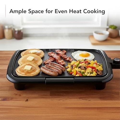 OVENTE Electric Griddle with 16 x 10 Inch Flat Non-Stick Cooking Surface, Removable and Adjustable Temperature Control, Indoor Grill for Instant Breakfast, Pancakes, Eggs or Burgers, Black GD1610B 5
