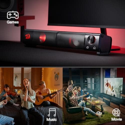 Redragon GS550 PC Gaming Speakers, 2.0 Channel Desktop Computer Sound Bar with Compact Maneuverable Size, Headphone Jack, Quality Bass & Decent Red Backlit, USB Powered w/ 3.5mm Cable 8