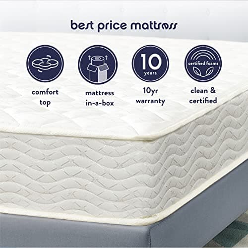 Best Price Mattress 8 Inch Tight Top Innerspring Hybrid Mattress - Comfort Foam Top with Bonnell Spring Base, Full White 8