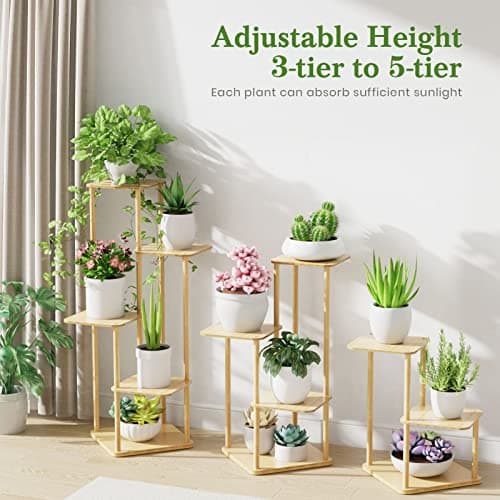 MUDEELA Plant Stand Indoor, 5 Tier Tall Plant Shelf Plant Holders, Bamboo Plant Stands Corner Plant Stand for Multiple Plants for Indoor, Outdoor, Corner, Balcony, Living Room and Bedroom 7
