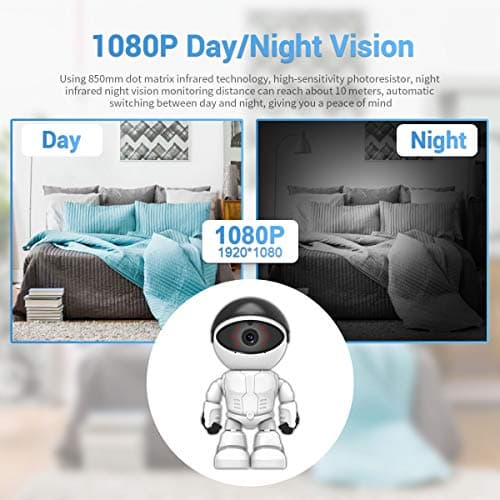 2MP 1080P HD 2.8MM Lens Security Robot Camera WiFi Wireless IR 10M Motion Detection Auto Tracking Built-in Microphone AI Humanoid Detection PTZ IP Camera Day/Night Vision 6