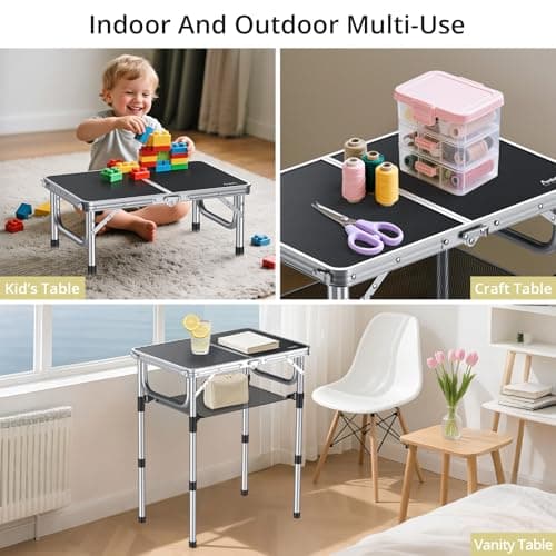 Anbte Folding Camping Table, Aluminum 24" x 16" Adjustable Height Small Folding Table with Carrying Handle, Lightweight, Portable Camping Table Waterproof for Outdoor Indoor Picnic Beach BBQ (Black) 7