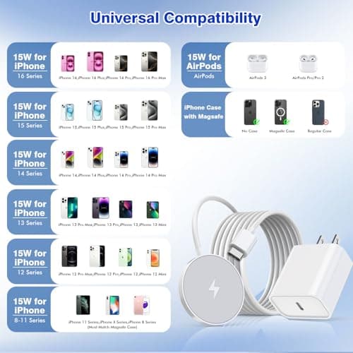 [Apple MFi Certified]Magnetic Wireless Charger Apple Mag Safe Charger,15W 6FT Fast Wireless Charging Pad for Apple iPhone 16 Pro Max/16 Pro/16 Plus/15 Pro Max/14/13/12/AirPods3/2/Pro/Pro2,Charging Pad 7