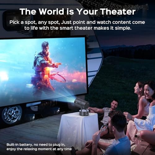 [Built-in Battery] Mini Projector with Wifi and Bluetooth, 4K 1080P Supported 270° Rotatable 150'' Screen Auto Keystone Home Outdoor Portable Smart Projector for Phone/TV/Laptop/HDMI, Iron Grey 5