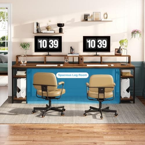 Tribesigns Two Person Desk with Monitor Stand, 78.74" Long Double Computer Office Desk with Storage Shelves, Large Gaming Study Writing Table Workstation for Home Office (Rustic Brown) 8