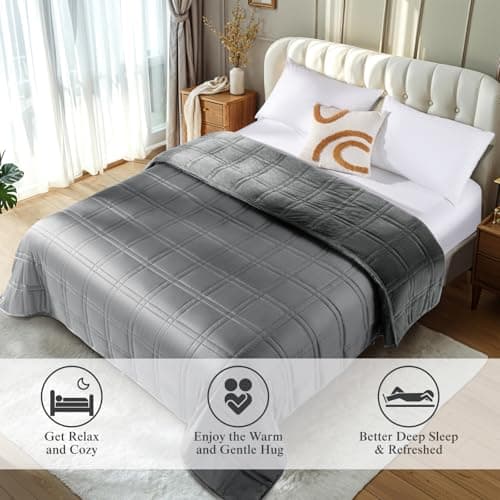 LBRO2M Cooling Weighted Blanket 20 lbs 60" X80" with One Cooling Side, Flannel Heavy Blanket with Glass Beads, Soft Thick Comfort Blankets for Adults Bed Heavy Blanket, Gray 7