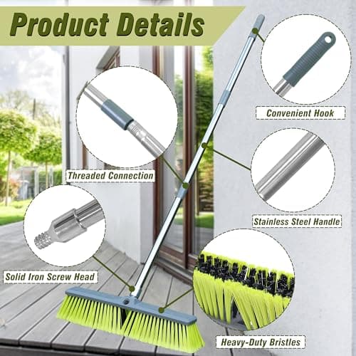 PHYEX 18" Push Broom with 47" Long Handle, Multi-Surface Floor Scrub Brush for Cleaning Deck, Patio, Garage, Driveway 6